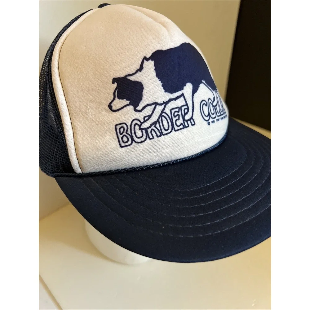 Vintage Border Collie Six‎ Panel Trucker's Double Row Snap Back Hat Cap